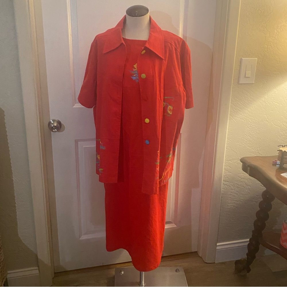 Sag Harbor Linen Dress & Jacket Set Sz 18W